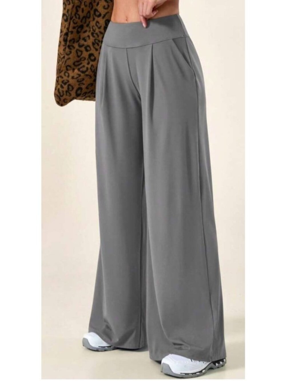 Halara Women's Sz Large Wide-Leg Gray Flare Tall Casual Style
